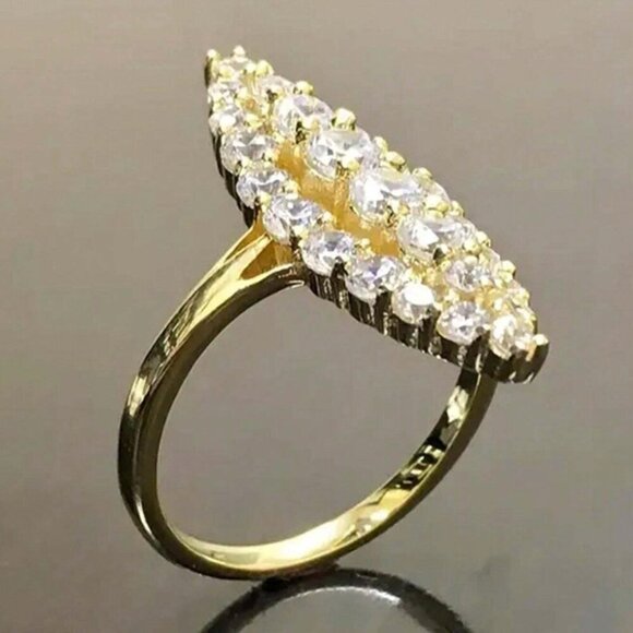NEW 14k Yellow Gold Diamond Marquise Ring Band Statement Cocktail Ring - Picture 4 of 7